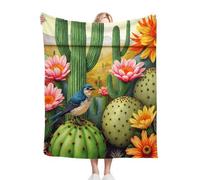 Dozrmey Throw Blanket Double Size Cacti and Flowers, Soft Thick Flannel Blanket Double Size for Adult Kids, Microfiber Fluffy Flannel Blankets for Bed Sofa Living Room, 60" x 80"