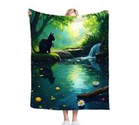 Dozrmey Throw Blanket Double Size Cat by the Stream, Soft Thick Flannel Blanket Double Size for Adult Kids, Microfiber Fluffy Flannel Blankets for Bed Sofa Living Room, 60" x 80"