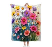 Dozrmey Throw Blanket Double Size Colourful Flowers, Soft Thick Flannel Blanket Double Size for Adult Kids, Microfiber Fluffy Flannel Blankets for Bed Sofa Living Room, 60" x 80"#9