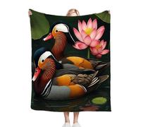 Dozrmey Throw Blanket Double Size Ducks and Lotus Flowers, Soft Thick Flannel Blanket Double Size for Adult Kids, Microfiber Fluffy Flannel Blankets for Bed Sofa Living Room, 60" x 80"