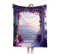Dozrmey Throw Blanket Double Size Flowers and Sea, Soft Thick Flannel Blanket Double Size for Adult Kids, Microfiber Fluffy Flannel Blankets for Bed Sofa Living Room, 60" x 80" C377