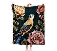 Dozrmey Throw Blanket Double Size Green Bird and Flowers, Soft Thick Flannel Blanket Double Size for Adult Kids, Microfiber Fluffy Flannel Blankets for Bed Sofa Living Room, 60" x 80"