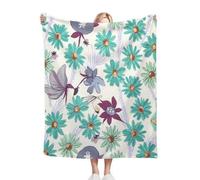 Dozrmey Throw Blanket Double Size Green Flowers, Soft Thick Flannel Blanket Double Size for Adult Kids, Microfiber Fluffy Flannel Blankets for Bed Sofa Living Room, 60" x 80"