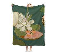 Dozrmey Throw Blanket Double Size Green Oil Painting Flowers, Soft Thick Flannel Blanket Double Size for Adult Kids, Microfiber Fluffy Flannel Blankets for Bed Sofa Living Room, 60" x 80"