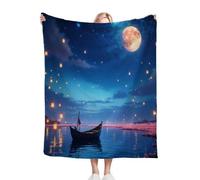 Dozrmey Throw Blanket Double Size Lake Night Scene, Soft Thick Flannel Blanket Double Size for Adult Kids, Microfiber Fluffy Flannel Blankets for Bed Sofa Living Room, 60" x 80"
