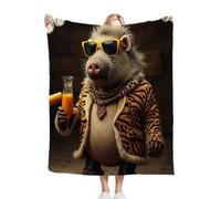 Dozrmey Throw Blanket Double Size Pig Drinking Juice, Soft Thick Flannel Blanket Double Size for Adult Kids, Microfiber Fluffy Flannel Blankets for Bed Sofa Living Room, 60" x 80"