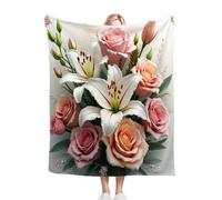 Dozrmey Throw Blanket Double Size Pink Flower, Soft Thick Flannel Blanket Double Size for Adult Kids, Microfiber Fluffy Flannel Blankets for Bed Sofa Living Room, 60" x 80" C359