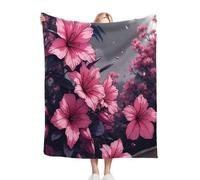 Dozrmey Throw Blanket Double Size Pink Flowers, Soft Thick Flannel Blanket Double Size for Adult Kids, Microfiber Fluffy Flannel Blankets for Bed Sofa Living Room, 60" x 80"