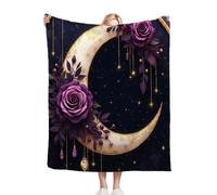 Dozrmey Throw Blanket Double Size Purple Flowers and the Moon, Soft Thick Flannel Blanket Double Size for Adult Kids, Microfiber Fluffy Flannel Blankets for Bed Sofa Living Room, 60" x 80"