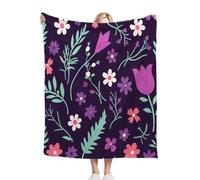 Dozrmey Throw Blanket Double Size Purple Flowers, Soft Thick Flannel Blanket Double Size for Adult Kids, Microfiber Fluffy Flannel Blankets for Bed Sofa Living Room, 60" x 80"#4