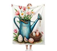 Dozrmey Throw Blanket Double Size Teapot and Flowers, Soft Thick Flannel Blanket Double Size for Adult Kids, Microfiber Fluffy Flannel Blankets for Bed Sofa Living Room, 60" x 80"