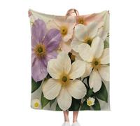 Dozrmey Throw Blanket Double Size White Flower, Soft Thick Flannel Blanket Double Size for Adult Kids, Microfiber Fluffy Flannel Blankets for Bed Sofa Living Room, 60" x 80"#1