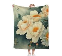 Dozrmey Throw Blanket Double Size White Flowers, Soft Thick Flannel Blanket Double Size for Adult Kids, Microfiber Fluffy Flannel Blankets for Bed Sofa Living Room, 60" x 80"#7