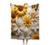 Dozrmey Throw Blanket Double Size Yellow Plant Flowers, Soft Thick Flannel Blanket Double Size for Adult Kids, Microfiber Fluffy Flannel Blankets for Bed Sofa Living Room, 60" x 80"
