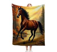 Dozrmey Throw Blankets Single Size Brown Animal Horse, Warm Microfiber Fluffy Flannel Blanket Single Size 50" x 60" for All Season, Elegant Home Decoration for Couch Sofa Bed
