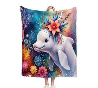 Dozrmey Throw Blankets Single Size Colourful Dolphin, Warm Microfiber Fluffy Flannel Blanket Single Size 50" x 60" for All Season, Elegant Home Decoration for Couch Sofa Bed D101-