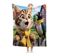 Dozrmey Throw Blankets Single Size Surprised Cat, Warm Microfiber Fluffy Flannel Blanket Single Size 50" x 60" for All Season, Elegant Home Decoration for Couch Sofa Bed N173