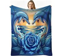 Dozrmey Versatile Fleece Throws, Blue Rose 50x60 inch, AQ7077 | for Children's Single Bed Airbed, Touch Fluffy Soft, Gift for Your Kids, Sturdy Easy Care, for Lap Office Daily Use