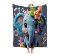 Dozrmey XXL Flannel Blanket Blue Cartoon Elephant, 90"x106" Extra-Large Double-Sided Plush Throw for Super King Beds, Living Rooms, Events, Soft Texture for Comfortable Sleep, Easy to Layer, AQ2016