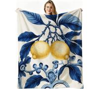 Dozrmey XXL Flannel Blanket Blue Lemon, 90"x106" Extra-Large Double-Sided Plush Throw for Super King Beds, Living Rooms, Events, Soft Texture for Comfortable Sleep, Easy to Layer, AW3342