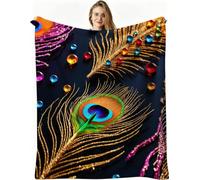 Dozrmey XXL Flannel Blanket Coloured Feathers, 90"x106" Extra-Large Double-Sided Plush Throw for Super King Beds, Living Rooms, Events, Soft Texture for Comfortable Sleep, Easy to Layer, AW366