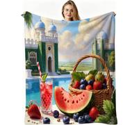 Dozrmey XXL Flannel Blanket Red Watermelon, 90"x106" Extra-Large Double-Sided Plush Throw for Super King Beds, Living Rooms, Events, Soft Texture for Comfortable Sleep, Easy to Layer, AW6