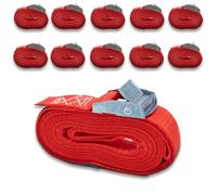 DoZurr 250 Tension Straps with Belt Clamp, One Piece, Load Capacity up to 250 kg, 25 mm Wide x 4 m Long, Red, for Roof Rack and Strapping Set of 10