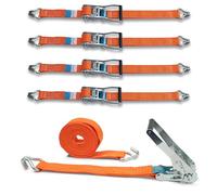 DoZurr 5000 Tie Down Straps with Sturdy Ratchet and Profile Hook, Load Capacity up to 2500 kg, 50 mm Wide x 6 m Long, Orange, for Trucks and Large Trailers Set of 4