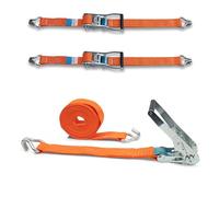 DoZurr 5000 Tie Down Straps with Sturdy Ratchet and Profile Hook, Load Capacity up to 2500 kg, 50 mm Wide x 6 m Long, Orange, for Trucks and Large Trailers Set of 2