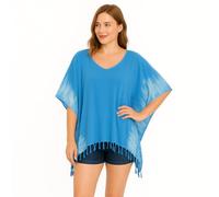 DP Fashion Tie Dye Poncho Caftan Kaftan Tunic Blouse Cover Up Handmade Plus size (Sky blue)