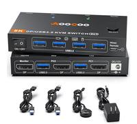 DP KVM Switch 1 Monitors 2 Computers, 8K@60Hz/4K@240Hz KVM Switch for 2 PC Sharing 1 Monitors, Keyboard, Mouse, with USB3.0 Cables, Wired Controller and Power Adapter