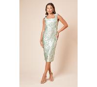 Womens DP Luxe Bow Shoulder Jacquard Midi Dress Green 10