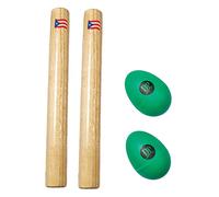 DP Music Hand Percussion Musical Instrument Set - Include: 1 Pair 8 Inch Rhythm Sticks Wood Claves with Puerto Rico Flag and 1 Pair Egg Shakers