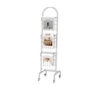 dP3sQ8mXjN Floor Standing Magazine Rack Living Room 3 Tier Newspaper Holder with Wheels Portable Magazine Rack Stand Rotating Book Display Shelf Metal Wire Hang Basket