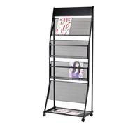 dP3sQ8mXjN Floor Standing Magazine Rack Magazine Holder Brochure Stand, Floor-Standing Magazine Rack, 4 Layers of Steel Newspaper Stand with Wheels, Splicing Brackets for Easy Installation(Black)