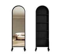 dP3sQ8mXjN Floor Standing Magazine Rack Retro Magazine Display Stand Floor-standing Books Newspapers Storage Rack Rotatable Mobile Full-length Mirror(Black)