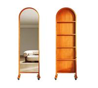 dP3sQ8mXjN Floor Standing Magazine Rack Retro Magazine Display Stand Floor-standing Books Newspapers Storage Rack Rotatable Mobile Full-length Mirror(Cherry)