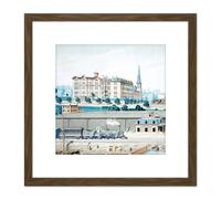 DPC Hudson River Railroad Station Manhattan College Painting 8X8 Inch Square Wooden Framed Wall Art Print Picture with Mount Artery8 Brown One Size