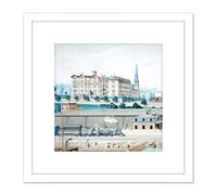 DPC Hudson River Railroad Station Manhattan College Painting 8X8 Inch Square Wooden Framed Wall Art Print Picture with Mount Artery8 White One Size