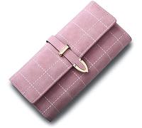 DPCDAN Minimalist Card Holder Frosted Long Leather Wallet for Women Durable Billfold Plaid Classic Buckle Clutch Clutch Credit Card Holder Elegant Purses Coin Pocket