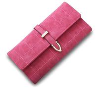 DPCDAN Minimalist Card Holder Frosted Long Leather Wallet for Women Durable Billfold Plaid Classic Buckle Clutch Clutch Credit Card Holder Elegant Purses Coin Pocket