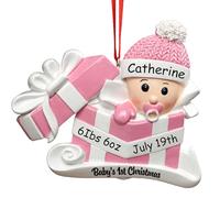 DPDP Babys First Christmas Bauble 2024 Personalized, Girl, Boy Personalised Christmas Bauble, Personalized Christmas Ornaments with Baby Name, Birthdate, Weight, Height Ideas for Baby