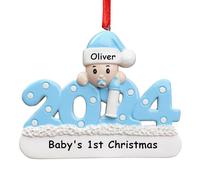 DPDP Personalised Babys First Christmas Bauble 2024 - My First Christmas Bauble with Baby Name, Resin Baby First for Baby Boys