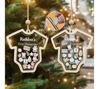 DPDP Personalised Babys First Christmas Bauble, Onesie Shape Custom Ornaments, Personalized Christmas Ornaments with Baby Name, Birthdate, Weight, Height