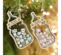 DPDP Personalised Christmas Bauble - 2024 Babys First Christmas Bauble, 4D Feeding Bottle Christmas Personalised Gifts Family Ornaments with Name, Birthdate, Weight, Height (Girl Pink)