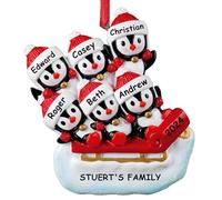DPDP Personalised Christmas Bauble with Names, Baubles Christmas Decorations, Penguin Pendant for Christmas Tree, Family Pendant Personalized, Christmas Tree Decoration, Ideas, 6 People