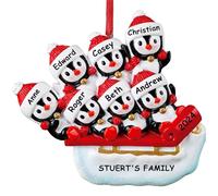 DPDP Personalised Christmas Bauble with Names, Baubles Christmas Decorations, Penguin Pendant for Christmas Tree, Family Pendant Personalized, Christmas Tree Decoration, Ideas, 7 People