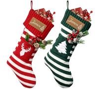 DPDP Personalised Christmas Stockings, Custom Name Christmas Stocking for Kids - 18" Large Knitted Xmas Stocking with Leather Name Tag, Customised Gift for Family Holiday Xmas Decorations, 1 Pack