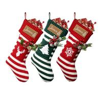 DPDP Personalised Christmas Stockings, Custom Name Christmas Stocking for Kids - 18" Large Knitted Xmas Stocking with Leather Name Tag, Customised Gift for Family Holiday Xmas Decorations, 3 Pack