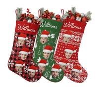 DPDP Personalised Christmas Stockings - Large Christmas Stockings with Names and 1-3 Photos, Canvas Plaid Stocking, Christmas Decorations Gifts for Family Kids Holiday(4 Pack)